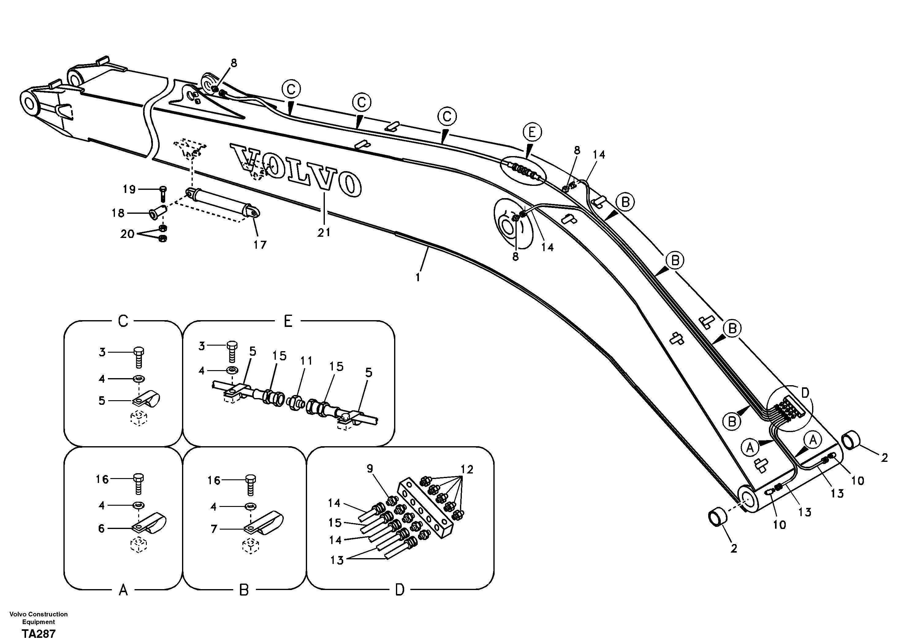Boom and grease piping, long reach — volvo parts diagram