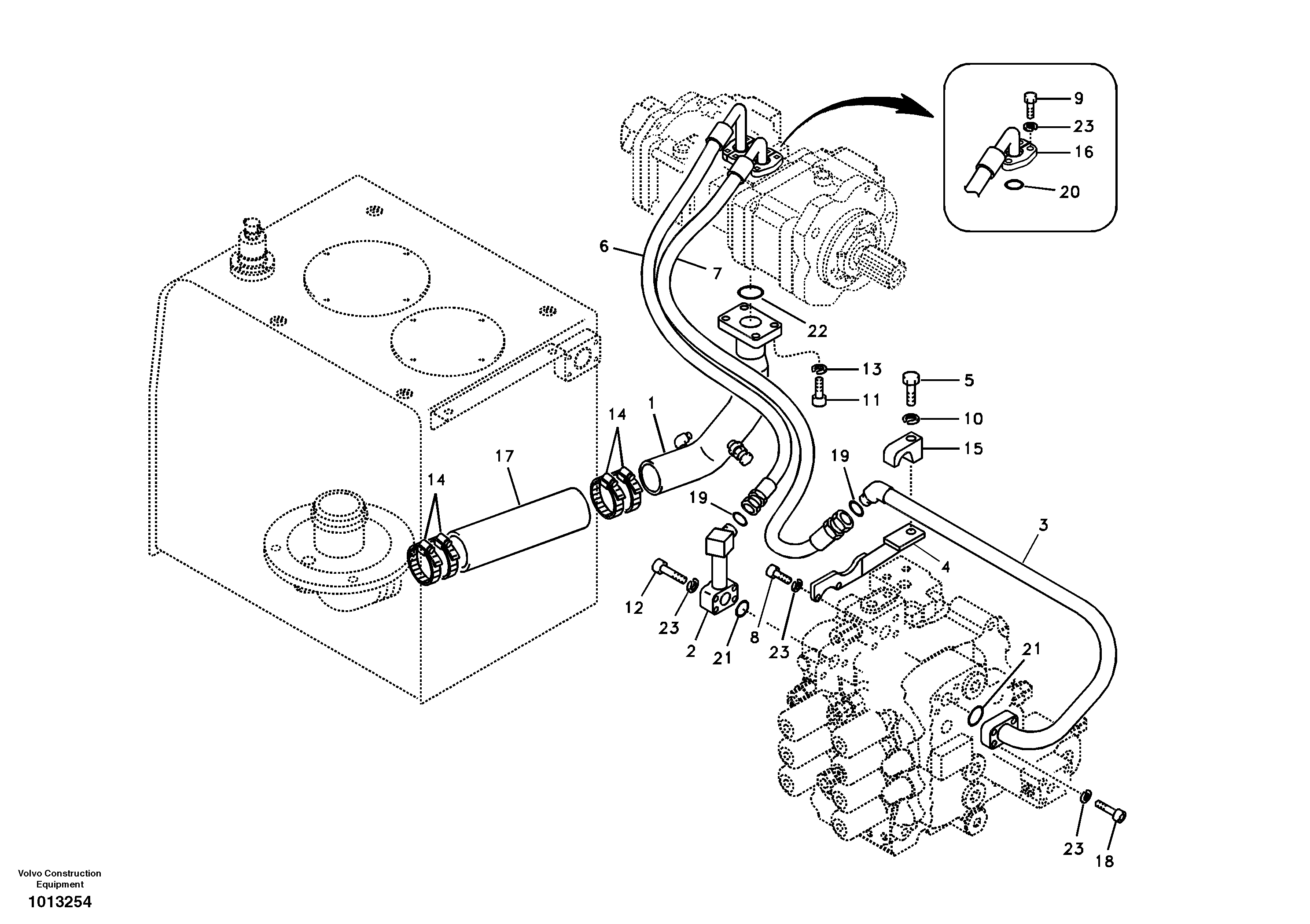 Hydraulic system, hydraulic tank to hydraulic pump — volvo parts diagram