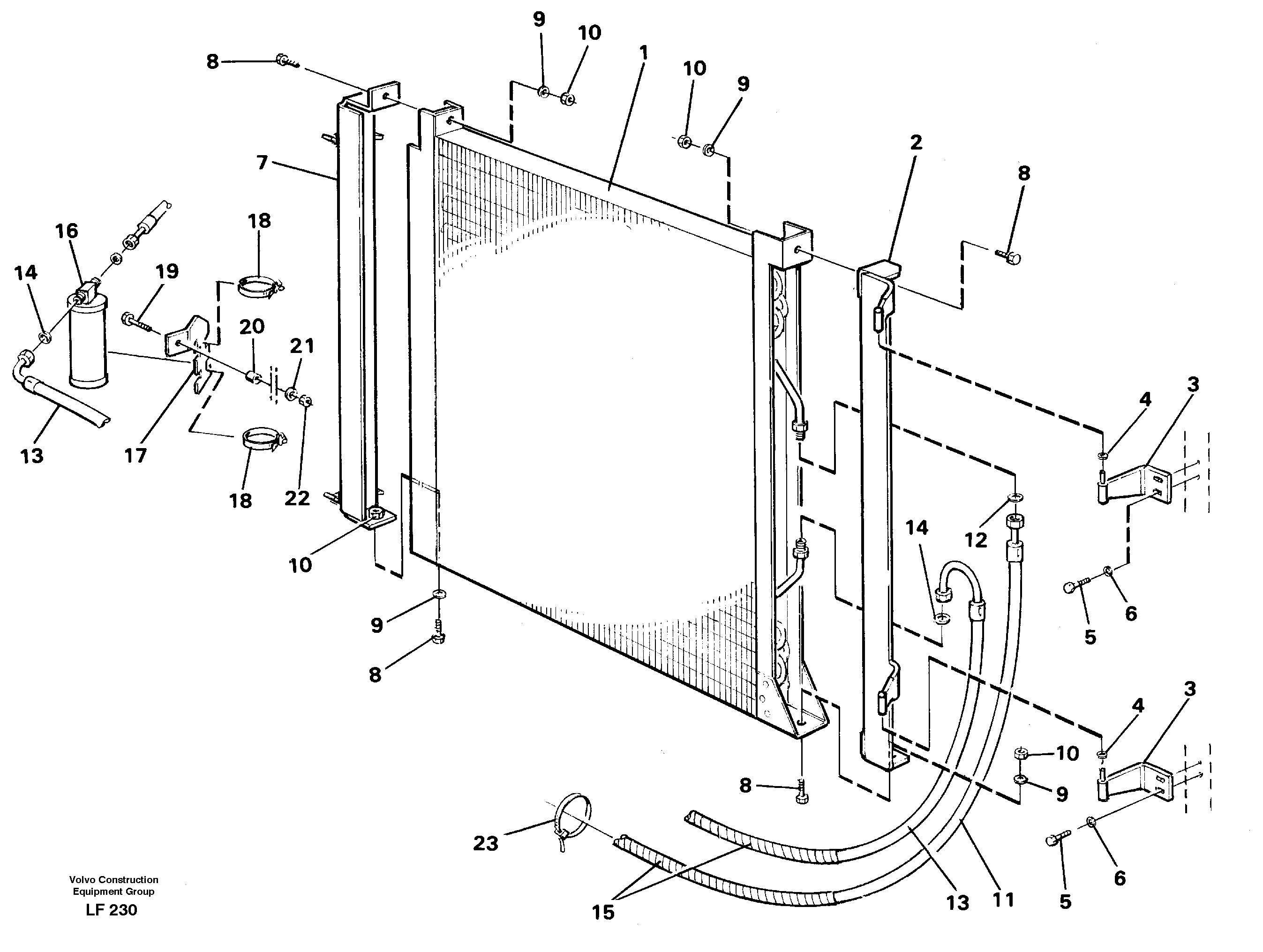 Condensor with fitting parts. Cooling agent R12,r134a  14256843 14259988 — volvo parts diagram